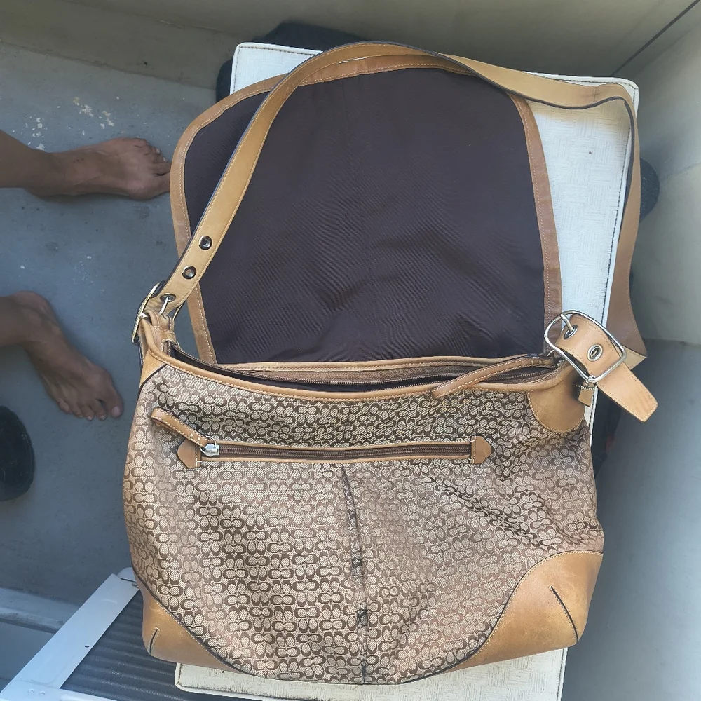 Coach 5796 Vtg Crossbody Messenger Travel Bag Jacquard Leather Large Camel Brown